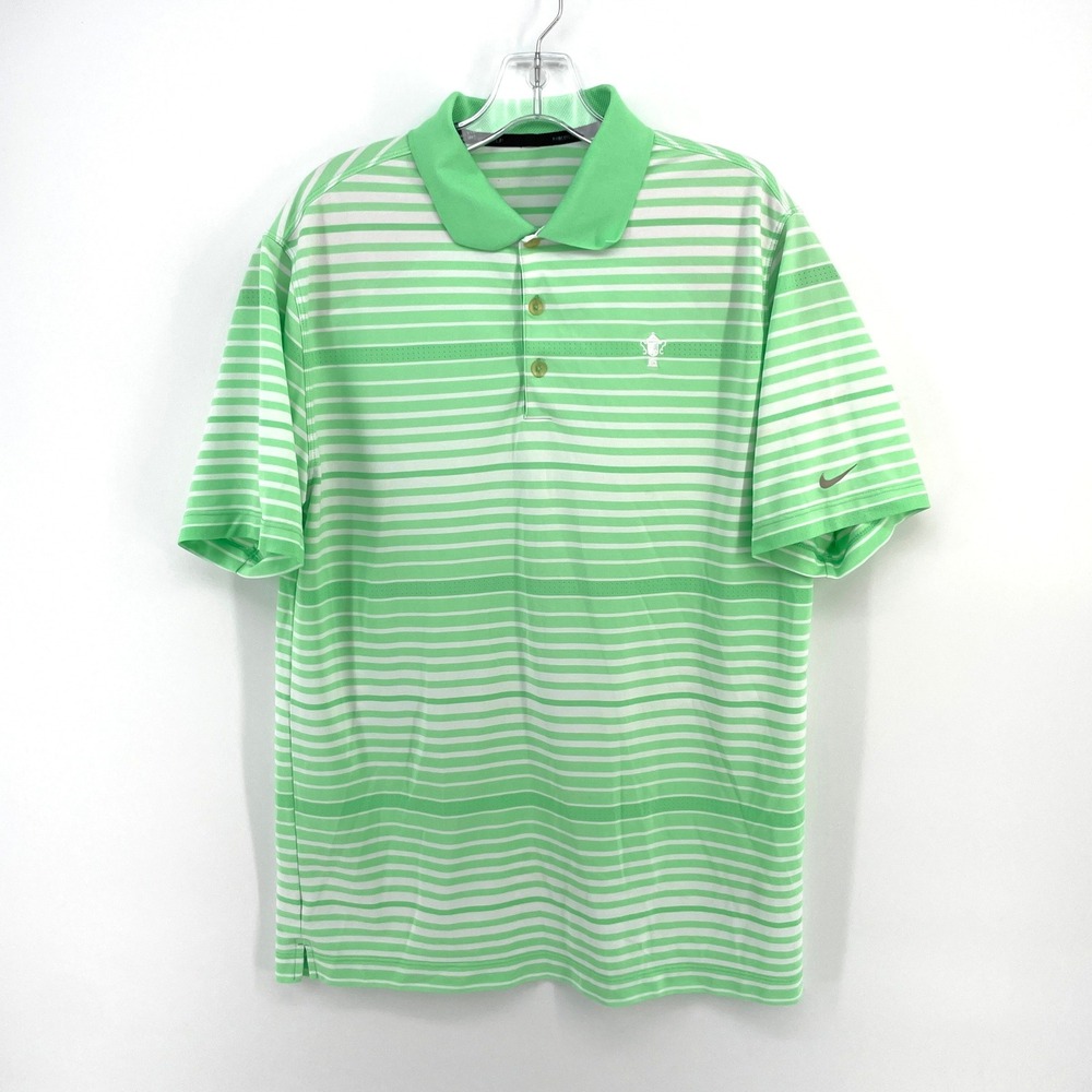 Nike Golf US Open Polo Mens Large Green White Striped Performance Polo Shirt - Picture 2 of 9